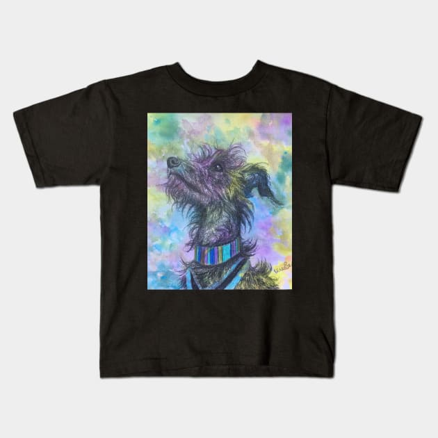 Rainbow scruffy Lurcher Kids T-Shirt by Merlinsmates